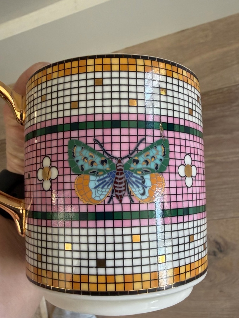 Anthropologie gold tile mosaic butterfly mug - Picture 7 of 8